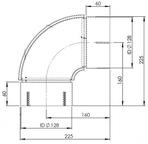 90° Exhaust Elbow, ID=128 / L=225, SPD