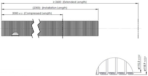 Flex Pipe, D2S+, OD/ID=118.9/115.5 L=2000, ZINC