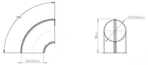 90ø Elbow Welded/Thin Wall OD=63.5 / T=1.5, INOX