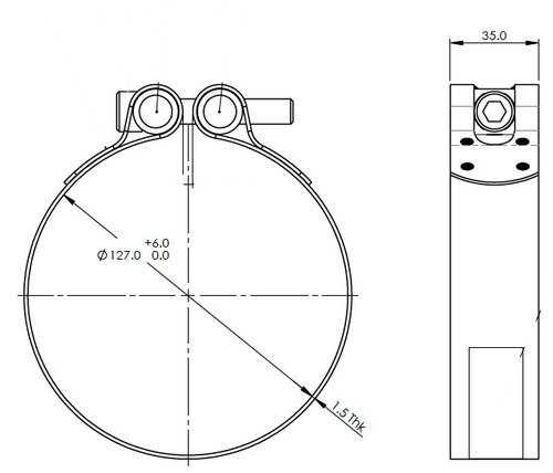 PipeFit Clamp for Volvo, Ø=127 / L=35 mm, INOX