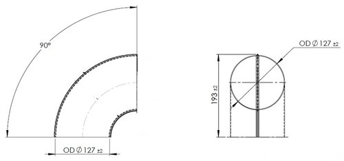 90° Elbow Welded/Thin Wall OD=127 / T=1.5, SPD