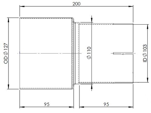 Pipe Adaptor, ID/OD=103/127 L= 200 ALU