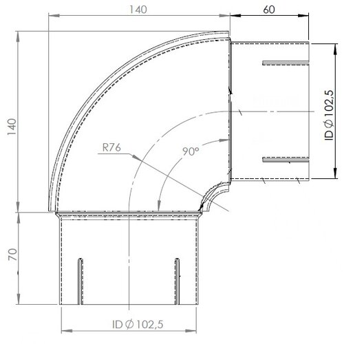 90° Exhaust Elbow, ID=102.5 / L=200/210, SPD