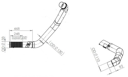 Insulated Exhaust Pipe w. Flex, D2S+ for Iveco