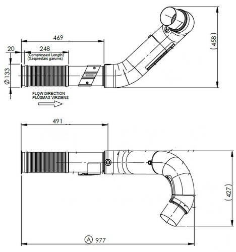 Insulated Exhaust Pipe w. Flex, D2S+ for Iveco