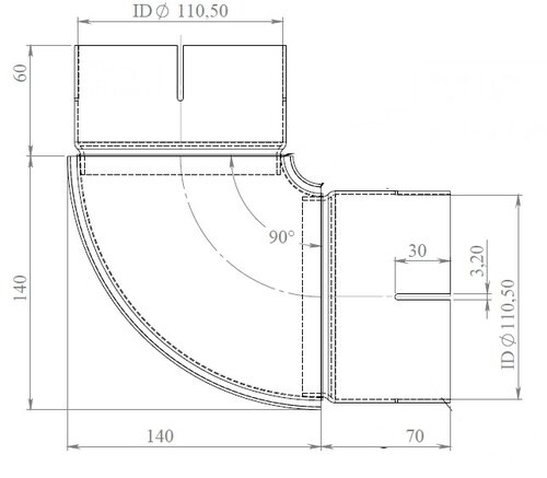 90° Exhaust Elbow, ID=110.5 / L=200/210, SPD