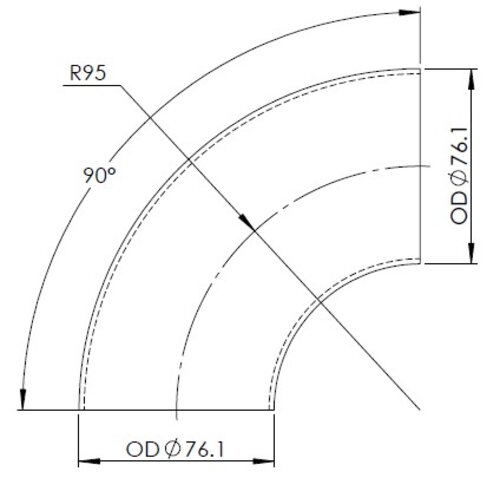 90° Elbow Cast OD=76.1 / T=2, INOX