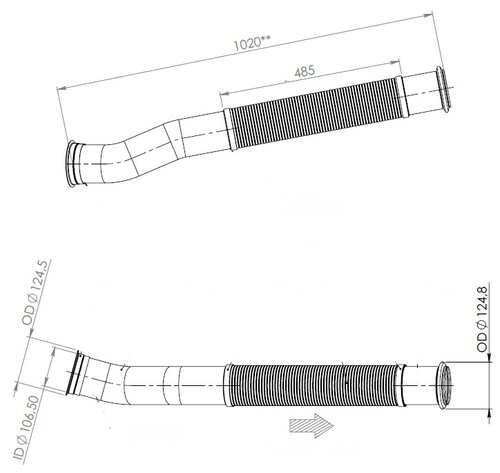 Exhaust Pipe w. Flex, D2S+ DAF