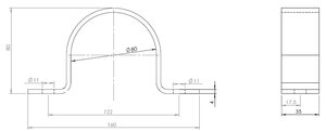 Pipe Bracket, Ø=80 / L=122, ZINC