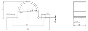 Pipe Bracket, Ø=50 / L=85, ZINC