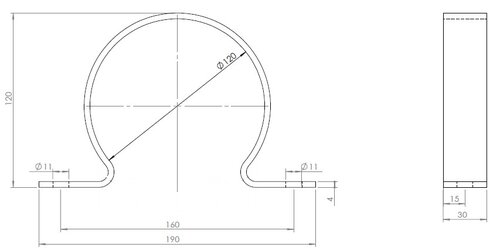 Pipe Bracket, Ø=120 / L=160, ZINC