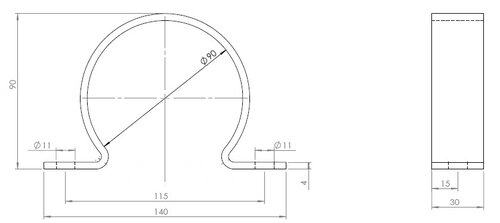 Pipe Bracket, Ø=90 / L=115, ZINC