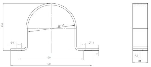 Pipe Bracket, Ø=110 / L=150 mm, ZINC