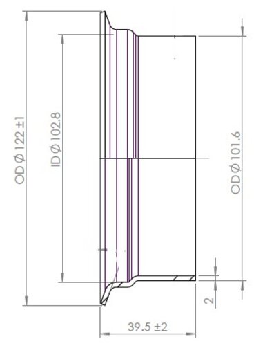 Pipe Connection Female for DAF style, Ø=101.6 /L=39.5, ALU