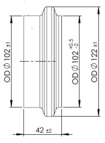 Pipe Connection Male for Volvo style, Ø=102 / L=42 mm, ALU