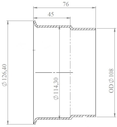 Pipe Connection Female for Scania style, Ø=108 / L=76 mm, ALU