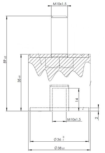 Rubber Mounting for Mercedes, Ø=38 /L=59, M10, ZINC