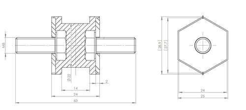 Rubber Mounting for Mercedes, Ø=27 /L=60, M8, ZINC