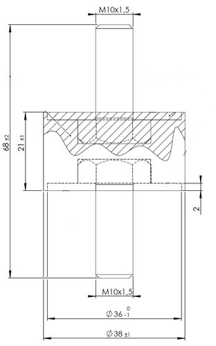 Rubber Mounting for Mercedes, Ø=38 /L=68, M10, ZINC