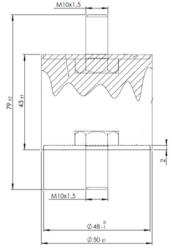 Rubber Mounting for Volvo, Ø=50 / L=79, M10, ZINC