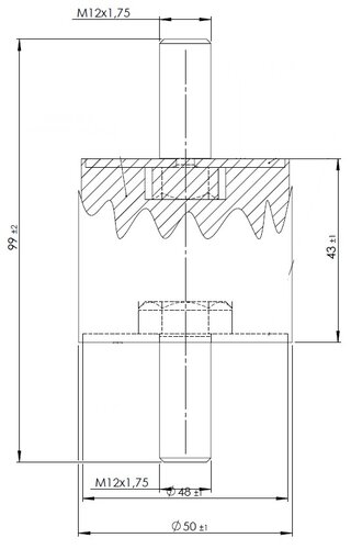 Rubber Mounting for Volvo, Ø=50 / L=99, M12, ZINC