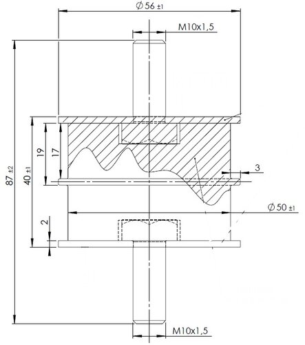 Rubber Mounting for DAF, Ø=56 /L=87, M10, ZINC