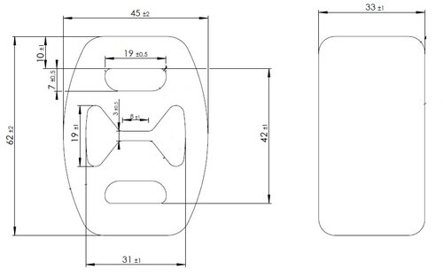 Rubber Mounting for Iveco, L=33, W=45, H=62, Rubber