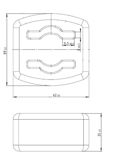 Rubber Mounting for Mercedes, L=31, W=62, H=59, Rubber