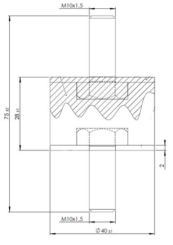 Rubber Mounting for Renault, Ø=40 / L=75, M10, ZINC