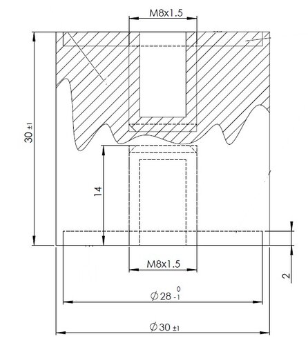 Rubber Mounting for Iveco, Ø=30 / L=30, M8, ZINC