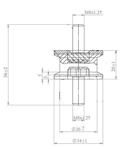 Rubber Mounting for Mercedes, Ø=34 /L=56, M8, ZINC