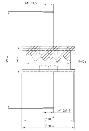 Rubber Mounting for MAN, Ø=50 / L=92, M10, ZINC