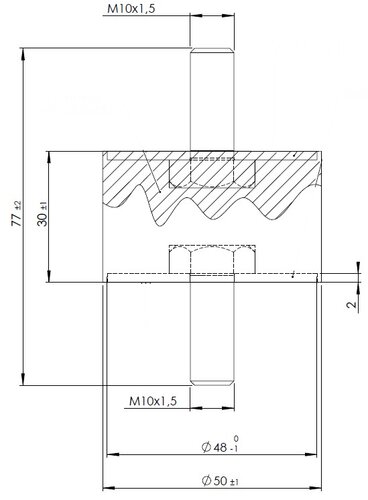 Rubber Mounting for DAF, Ø=50 /L=77, M10, ZINC