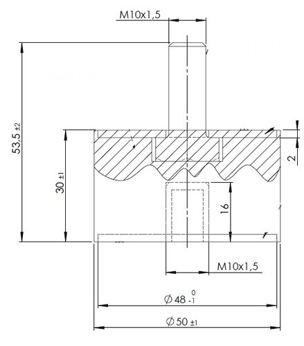 Rubber Mounting for MAN, Ø=50 / L=53.5, M10, ZINC