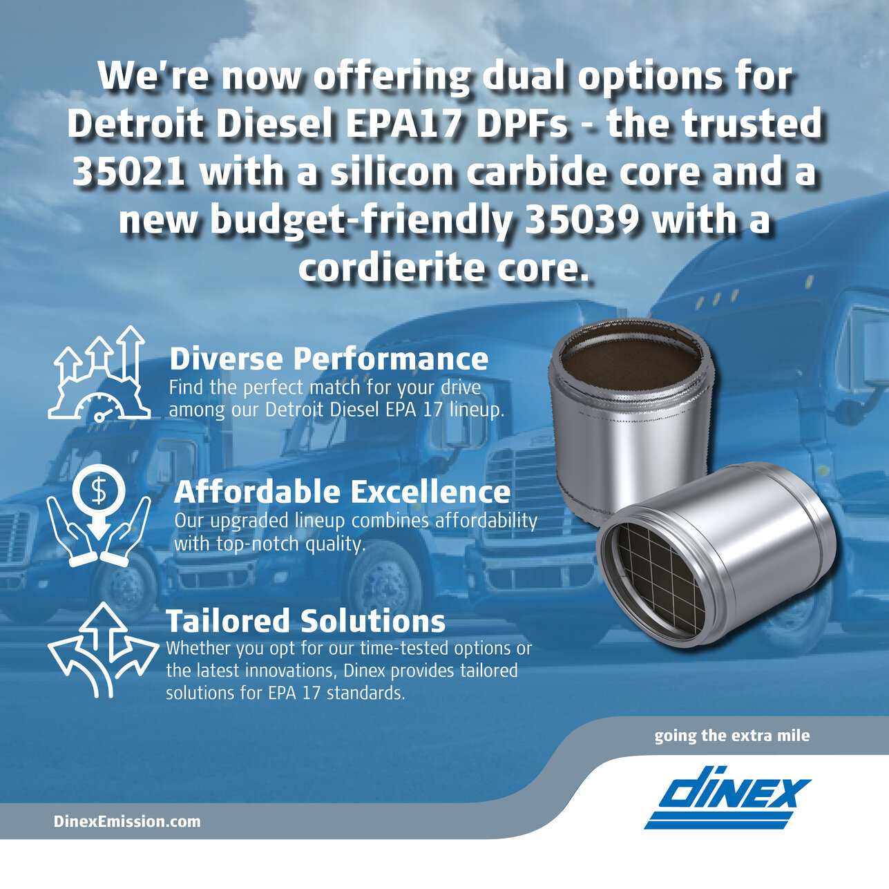 Dinex now offers dual options for Detroit Diesel EPA 17 DPFs