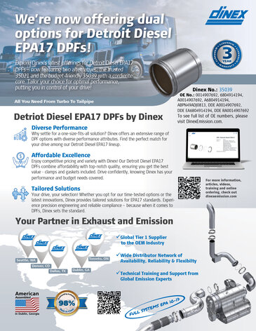 Dinex offers dual options for DD EPA17 DPFs