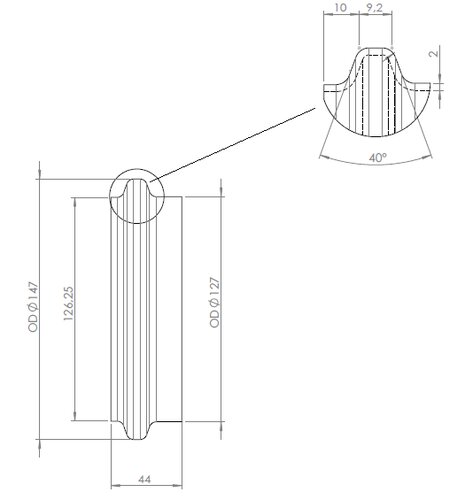 Pipe Connection Male for Volvo style, Ø=127 / L=44 mm, ALU