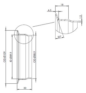 Pipe Connection Female for Volvo style, Ø=88.9 / L=30 mm, INOX