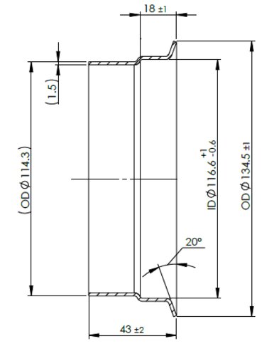 Pipe Connection Female for Volvo style, Ø=114.3 / L=43 mm, INOX