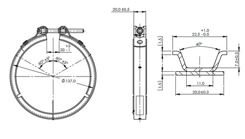 Heavy Duty V-Clamp for Volvo style, Ø=137 / L=20 mm, INOX