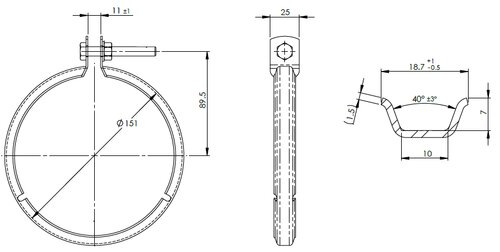 Heavy Duty V-Clamp for Volvo, ID=127 / L=25 mm, ALU, E-line