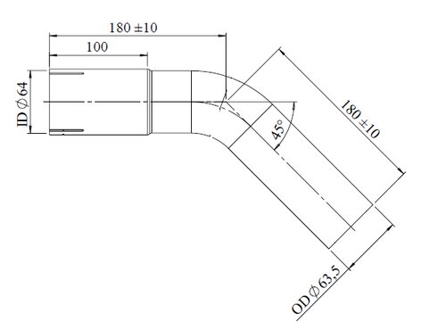 45ø Exhaust Bend, OD/ID=63.5/64 L=180, ALU