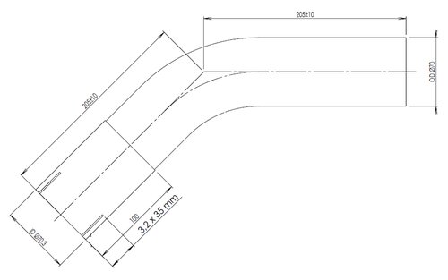 45° Exhaust Bend, OD/ID=70/70.3 L=205, ALU