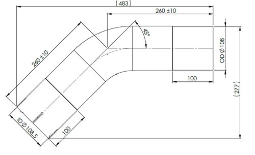 45ø Exhaust Bend, OD/ID=108/108.5 L=260, ALU