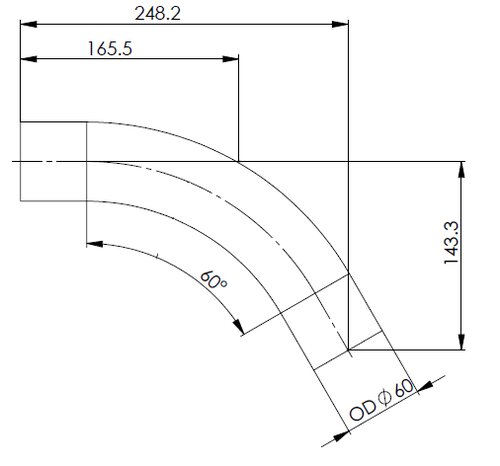 60° Exhaust Bend, OD=60 / L=165, ALU