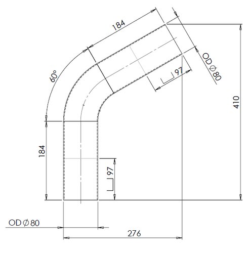 60° Exhaust Bend, OD=80 / L=250, ALU