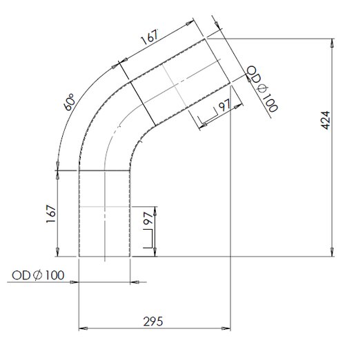 60° Exhaust Bend, OD=100 / L=250, ALU