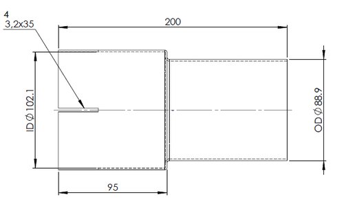 Pipe Adaptor, ID/OD=102.1/88.9 L= 200, ALU