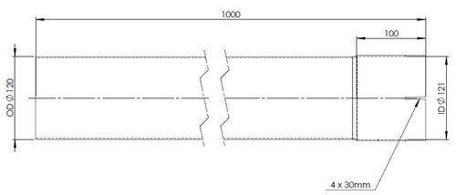 Extension Pipe, OD/ID=120/121 / L=1000, ALU