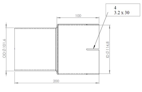 Pipe Adaptor, ID/OD=114.8/101.6 L= 200, ALU